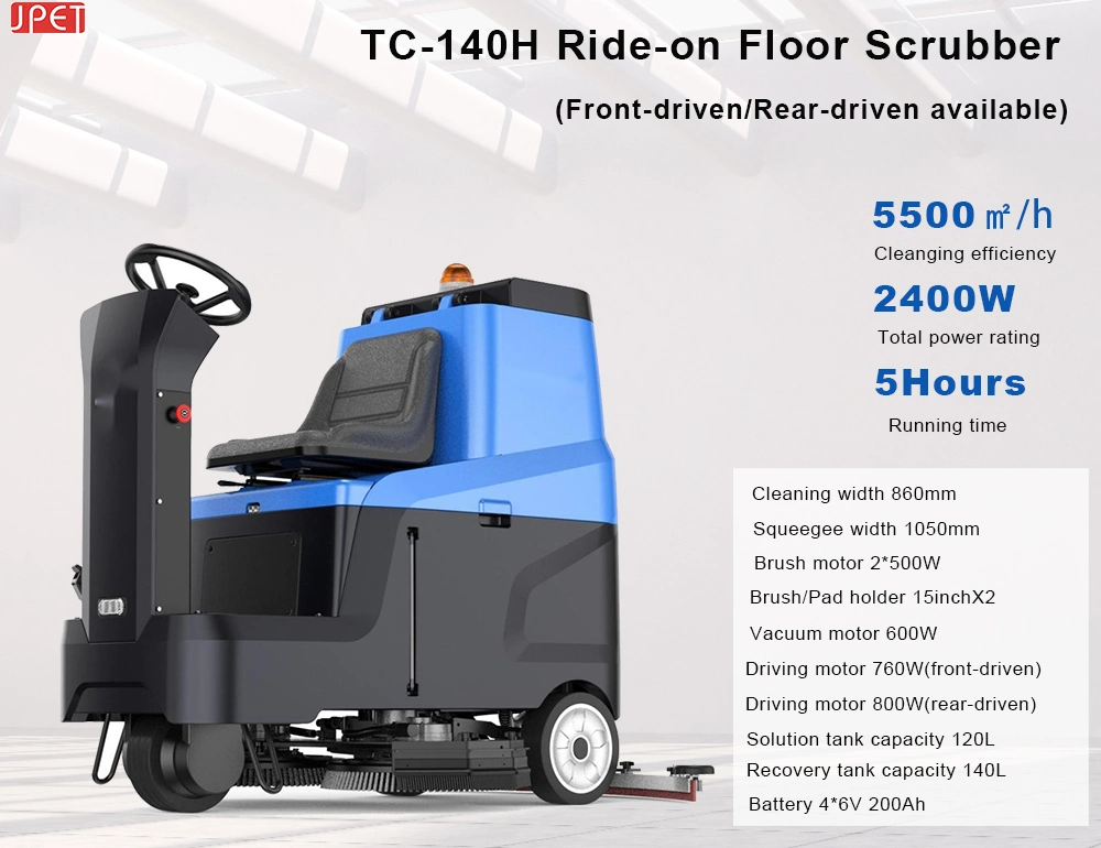 Industrial 140L Floor Sweeper Scrubber Ride on Scrubber Dryer with Rear-Driven