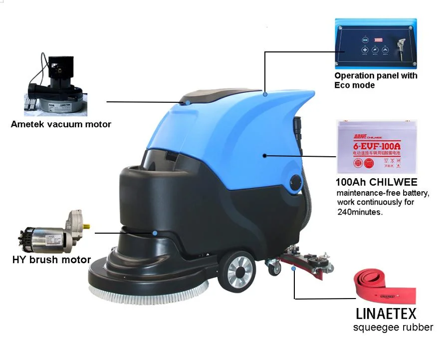 Blue Walk Behind Floor Washing Machine Scrubber Dryer with Eco Mode