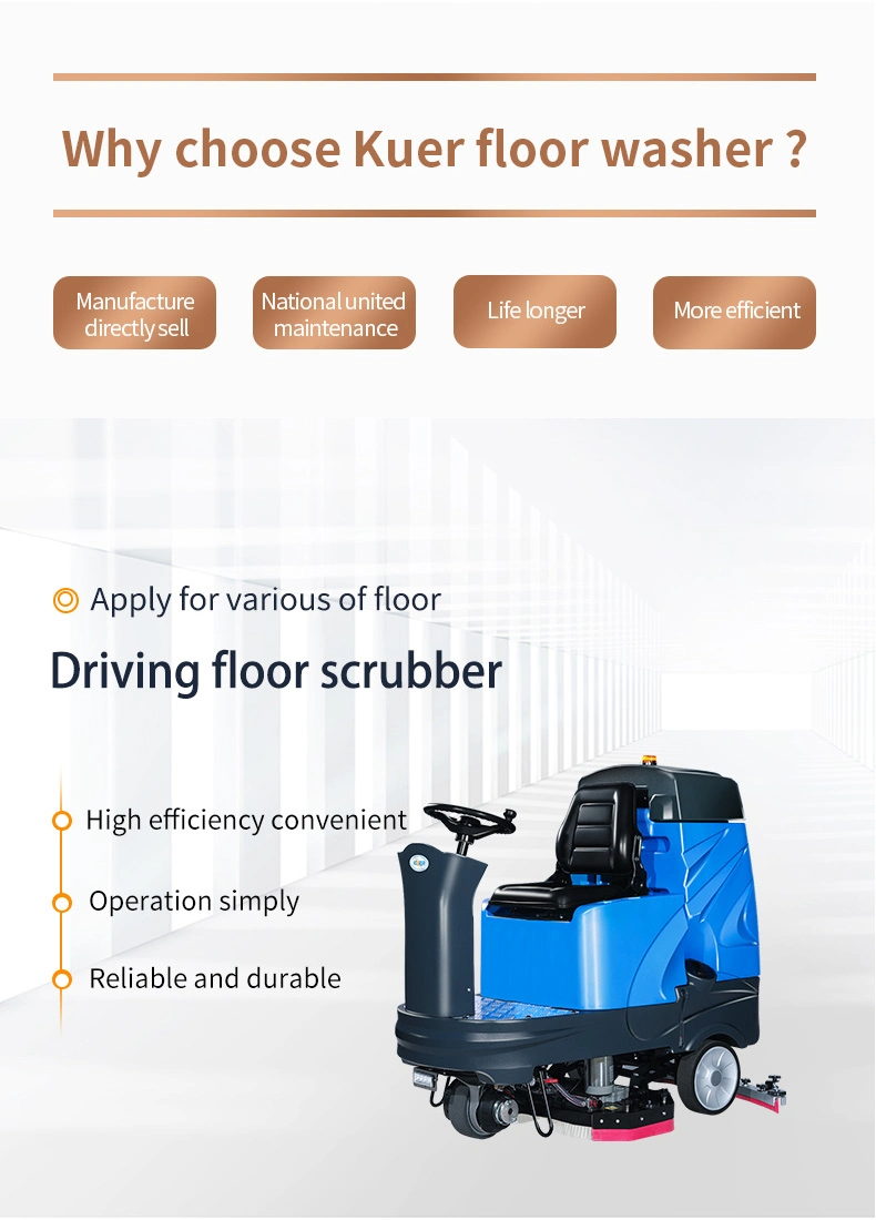 Highest Efficiency Industrial Battery Type Automatic Ride on Floor Scrubber Dryer with Big Tank